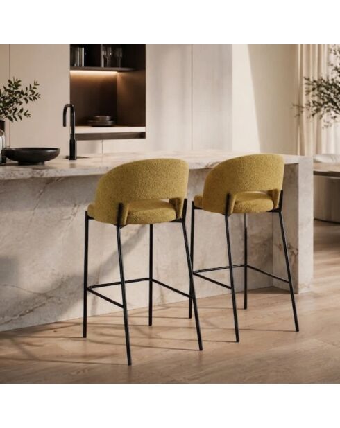 Ensemble de 2 tabourets de bar et de cuisine en tissu Lucca jaune/anthracite - 50 x 52 x 89 cm