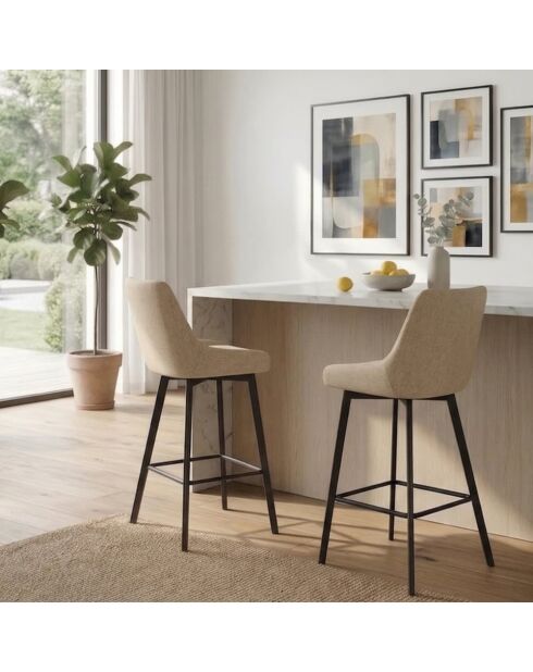 Ensemble de 2 tabourets de bar et de cuisine en tissu Altamura beige/noir - 44 x 50 x 94 cm
