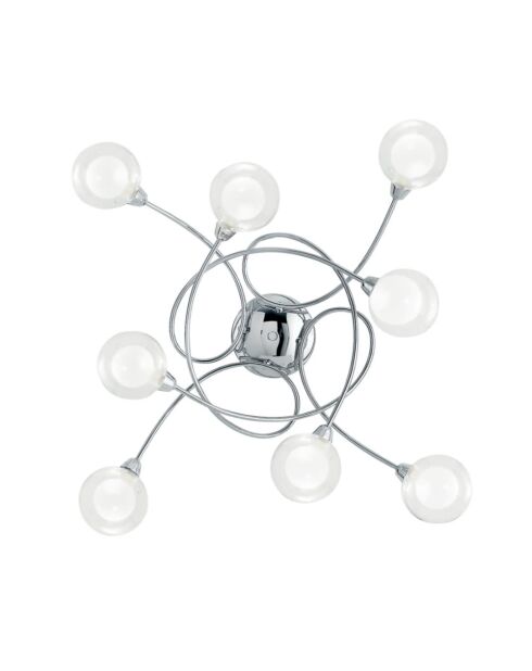 Plafonnier Roccella en métal chromé avec huit diffuseurs en verre chrome - 66 x 20 x 66 cm