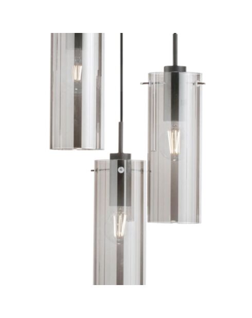 Suspension Dorgali en métal avec trois diffuseurs en verre noir - 27,3 x 27,3 x 43,8 cm