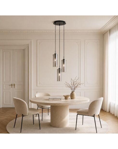 Suspension Dorgali en métal avec trois diffuseurs en verre noir - 27,3 x 27,3 x 43,8 cm