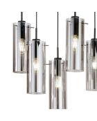 Suspension Dorgali en métal avec neuf diffuseurs en verre noir - 90 x 30 x 42,2 cm