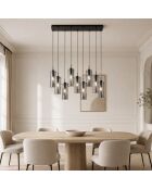 Suspension Dorgali en métal avec neuf diffuseurs en verre noir - 90 x 30 x 42,2 cm