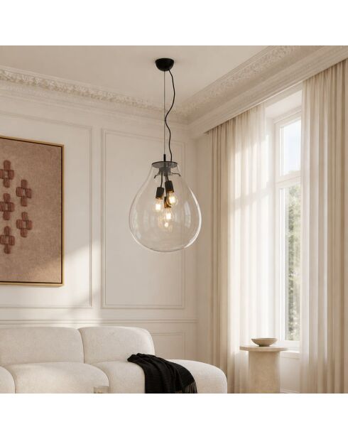 Suspension Loano en verre transparent avec structure en métal transparent - 48 x 48 x 69,5 cm