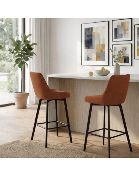 Ensemble de 2 tabourets de bar et de cuisine en tissu Altamura rouille/noir - 44 x 50 x 94 cm