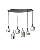 Suspension Rodi à six lumières avec structure en métal et verre chromé noir - 101 x 34 x 39,5 cm