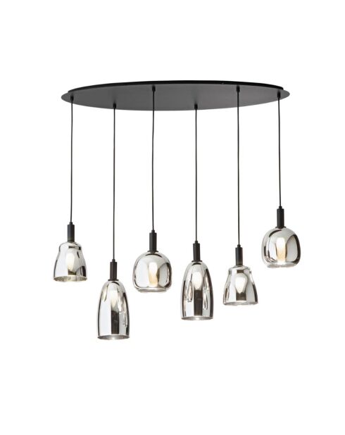 Suspension Rodi à six lumières avec structure en métal et verre chromé noir - 101 x 34 x 39,5 cm