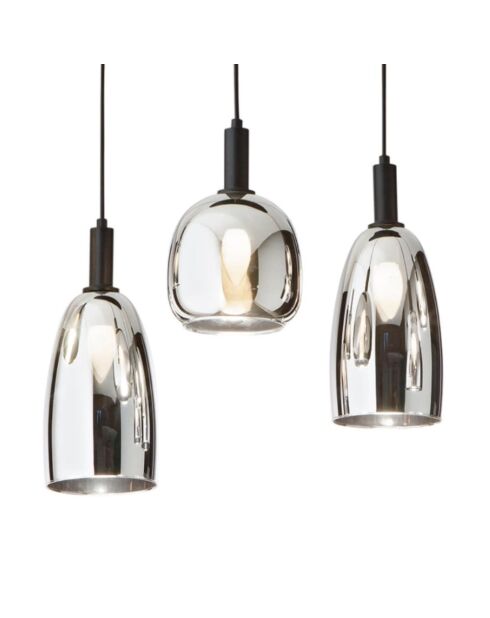 Suspension Rodi à six lumières avec structure en métal et verre chromé noir - 101 x 34 x 39,5 cm
