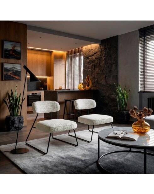 Ensemble de 2 chaises en tissu Sora à piètement luge beige - 67 x 74 x 72 cm