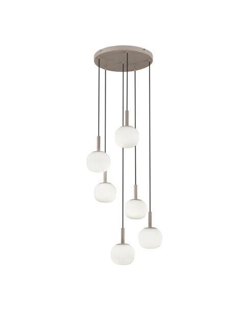 Suspension Cirò en métal avec six pampilles et verre blanc/brun - 40 x 3 x 200 cm