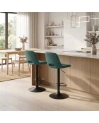 Lot de 2 tabourets de bar et de cuisine en tissu Rimini aigue - marine/noir - 52 x 45 x 88,5/103,5 cm