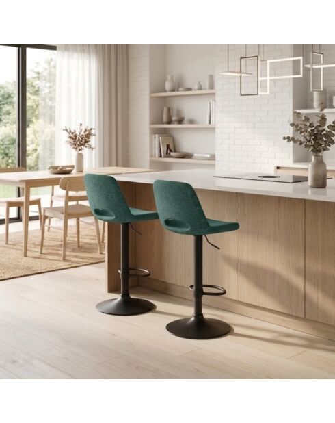 Lot de 2 tabourets de bar et de cuisine en tissu Rimini aigue - marine/noir - 52 x 45 x 88,5/103,5 cm