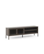 Meuble TV à 2 portes et 2 étagères Piombino en métal et verre trempé moka - 160 x 35 x 50 cm