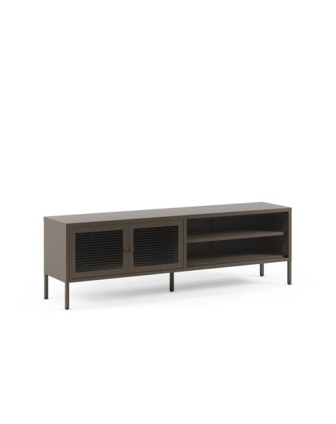Meuble TV à 2 portes et 2 étagères Piombino en métal et verre trempé moka - 160 x 35 x 50 cm
