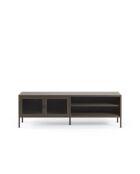 Meuble TV à 2 portes et 2 étagères Piombino en métal et verre trempé moka - 160 x 35 x 50 cm