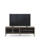 Meuble TV à 2 portes et 2 étagères Piombino en métal et verre trempé moka - 160 x 35 x 50 cm