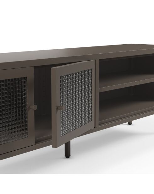 Meuble TV à 2 portes et 2 étagères Piombino en métal et verre trempé moka - 160 x 35 x 50 cm