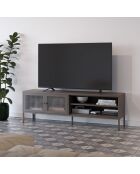 Meuble TV à 2 portes et 2 étagères Piombino en métal et verre trempé moka - 160 x 35 x 50 cm