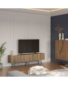 Meuble TV à 4 portes Anagni en stratifié structure métallique brun - 200 x 35 x 55 cm