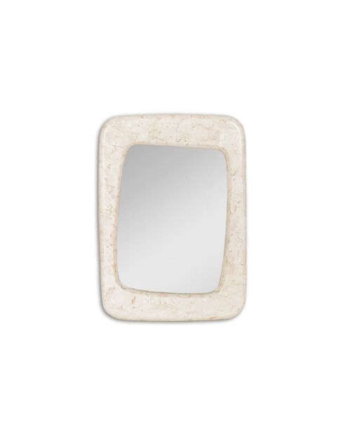 Miroir mural rectangulaire Ostuni avec cadre en pierre fossilisée beige - 90 x 65 x 3,5 cm
