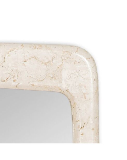 Miroir mural rectangulaire Ostuni avec cadre en pierre fossilisée beige - 90 x 65 x 3,5 cm