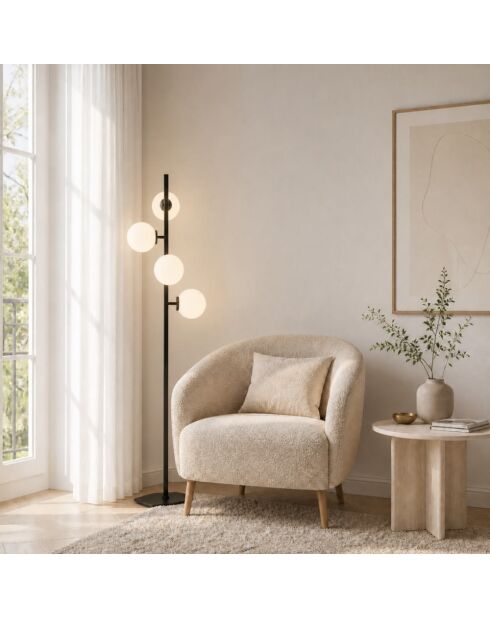 Lampadaire en métal Bordighera avec quatre diffuseurs en verre noir - 37,5 x 25 x 149,8 cm