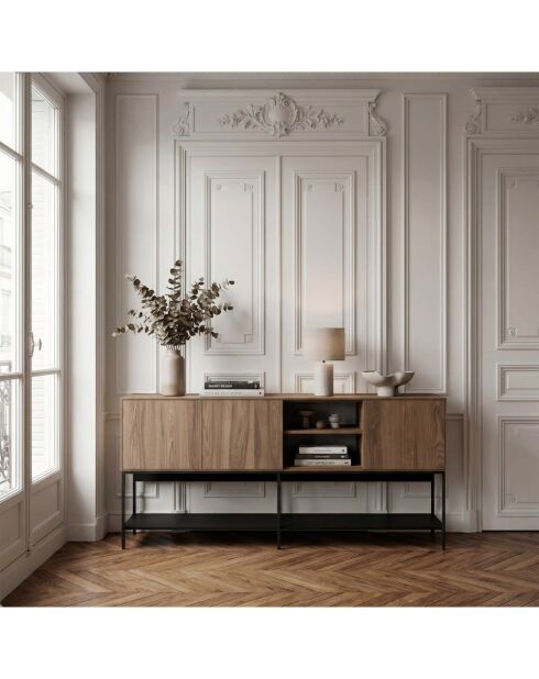 Buffet à 3 portes et 2 étagères Palinuro en stratifié avec structure métallique brun - 180 x 40 x 80 cm