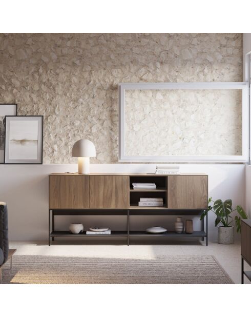 Buffet à 3 portes et 2 étagères Palinuro en stratifié avec structure métallique brun - 180 x 40 x 80 cm