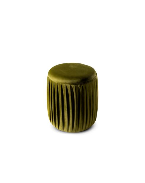 Pouf Orta en velours plissé vert olive - 35 x 35 x 40 cm