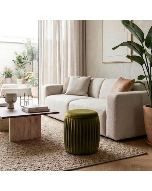 Pouf Orta en velours plissé vert olive - 35 x 35 x 40 cm