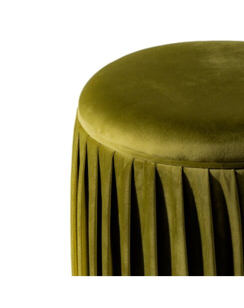 Pouf Orta en velours plissé vert olive - 35 x 35 x 40 cm