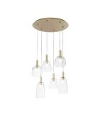 Suspension Giulianova avec six diffuseurs en verre soufflé doré - 60 x 50 x 30 cm