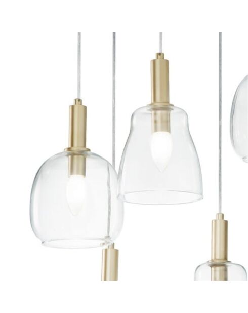 Suspension Giulianova avec six diffuseurs en verre soufflé doré - 60 x 50 x 30 cm