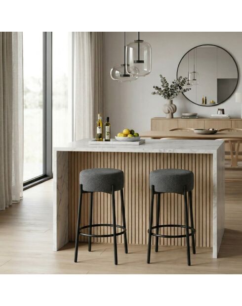 Ensemble de 2 tabourets de bar et de cuisine en tissu Tropea gris foncé/noir - 41 x 41 x 67 cm