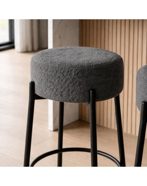 Ensemble de 2 tabourets de bar et de cuisine en tissu Tropea gris foncé/noir - 41 x 41 x 67 cm