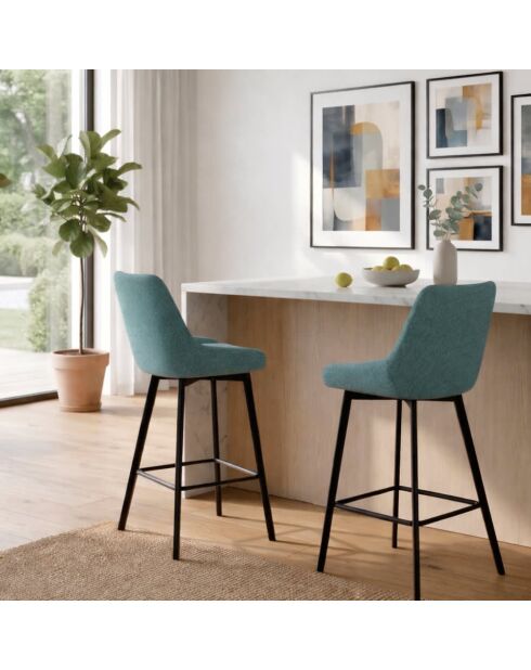 Ensemble de 2 tabourets de bar et de cuisine en tissu Altamura aigue - marine/noir - 44 x 50 x 94 cm