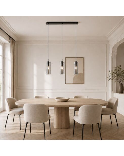 Suspension linéaire Dorgali en métal avec trois diffuseurs en verre noir - 79 x 10 x 33 cm