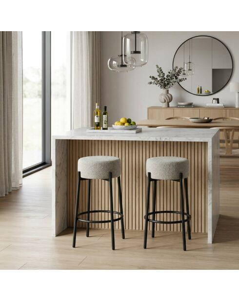 Ensemble de 2 tabourets de bar et de cuisine en tissu Tropea gris /noir - 41 x 41 x 67 cm
