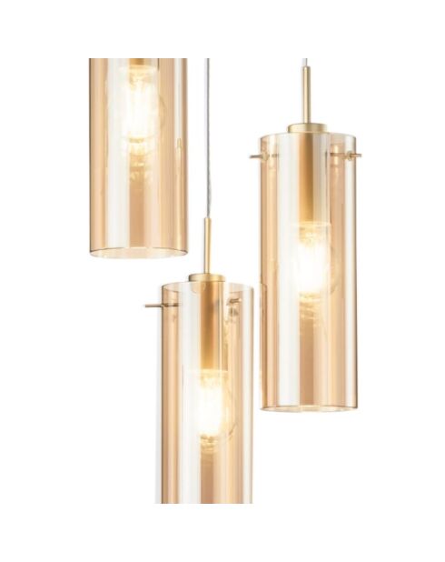 Suspension Dorgali en métal avec trois diffuseurs en verre doré - 27,3 x 27,3 x 43,8 cm