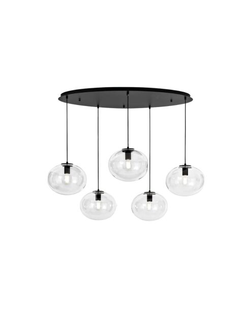 Suspension Melissa en métal avec cinq diffuseurs en verre soufflé noir - 119,5 x 78,5 x 32,5 cm