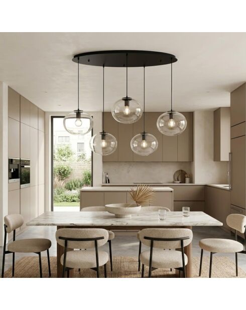 Suspension Melissa en métal avec cinq diffuseurs en verre soufflé noir - 119,5 x 78,5 x 32,5 cm