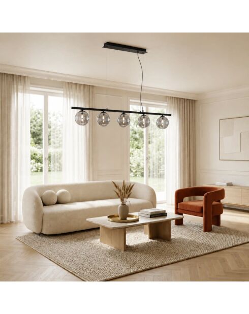 Suspension linéaire en métal Surbo avec cinq diffuseurs noir - 100 x 15 x 15 cm
