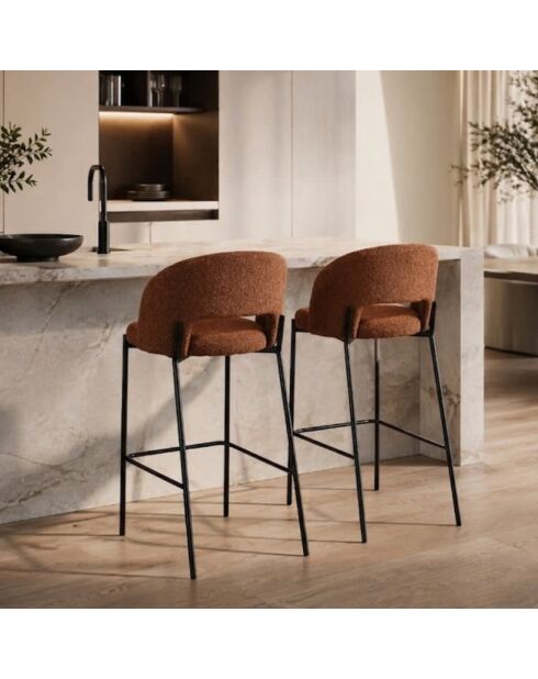 Ensemble de 2 tabourets de bar et de cuisine en tissu Lucca orange/anthracite - 50 x 52 x 89 cm