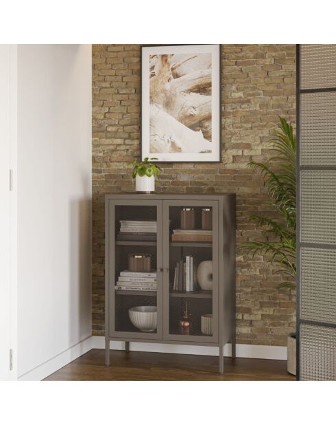 Buffet Veroli à 2 portes en métal perforé moka - 70 x 40 x 100 cm
