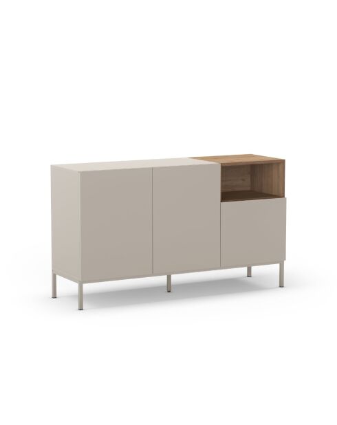 Buffet à 3 portes et 1 étagère Sapri en stratifié avec structure métallique crème/marron - 140 x 42 x 80 cm
