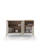 Buffet à 3 portes et 1 étagère Sapri en stratifié avec structure métallique crème/marron - 140 x 42 x 80 cm