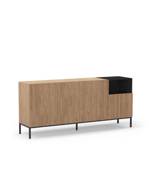 Buffet à 4 portes et 1 étagère Sapri en stratifié structure métallique brun/noir - 180 x 40 x 80 cm