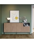 Buffet à 4 portes et 1 étagère Sapri en stratifié structure métallique brun/noir - 180 x 40 x 80 cm