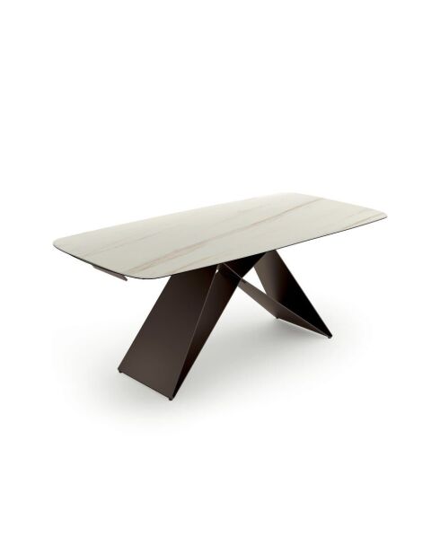 Table de salle à manger en verre Roma extensible marbre de calacatta/bronze - 200/280 cm