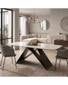 Table de salle à manger en verre Roma extensible marbre de calacatta/bronze - 200/280 cm